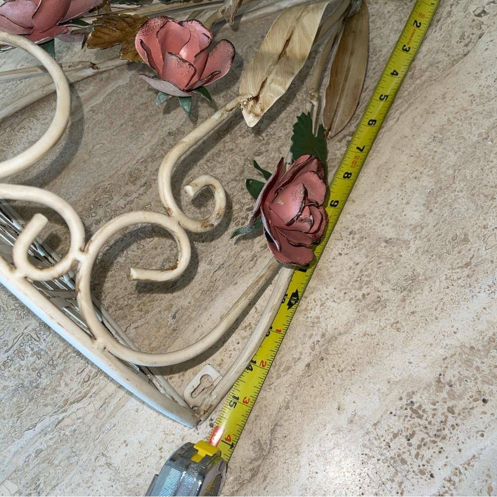 Vintage Toleware Rose Floral Shelf Shabby Chic COUNTRY Flowers Rare Piece Holder - Picture 10 of 14